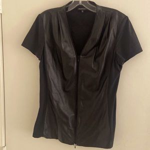 Black Lafayette T shirt cotton/elastane/ combo w/ 100% leather / v neck /zip